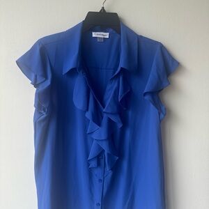 Calvin Klein Women's Blue Ruffle Top